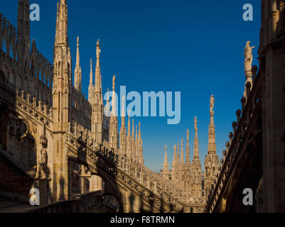 Milan, Milan Province, Lombardy, Italy.  Spires on the roof of the Duomo, or cathedral. Stock Photo