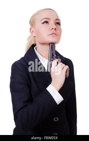 Woman committing suicide on white Stock Photo