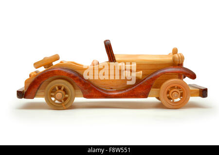 Wooden retro car isolated on white Stock Photo