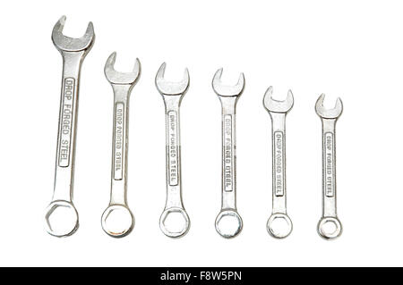 Spanners of various sizes isolated on the white Stock Photo