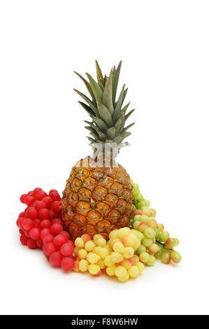 Grapes and pineapple isolated on white background Stock Photo