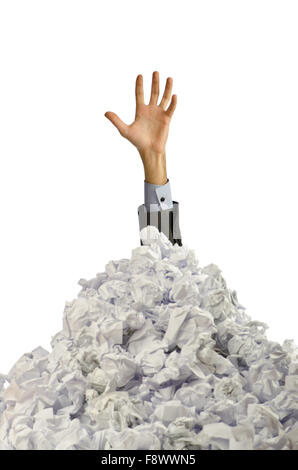 Man with lots of crumpled paper Stock Photo