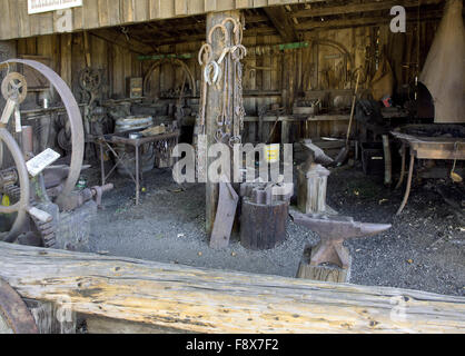 Interior of pioneer blacksmith shop, Fort Walla Walla, Washington, USA, 2015. Stock Photo