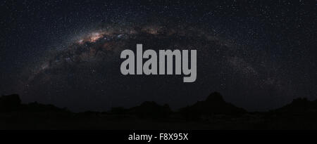 A 180º panoramic view of the milky way over the Spitzkoppe, Namib desert, Namibia Stock Photo