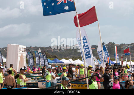 Sydney, Australia. 12th December, 2015. Ocean Thunder Professional surfboat racing from Dee Why Beach involves 24 elite mens teams and 12 elite womens teams from around Credit:  model10/Alamy Live News Stock Photo