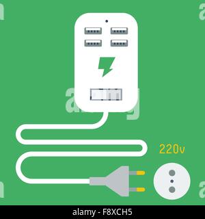 Phone charging usb device icon flat design isolated on green background Stock Vector
