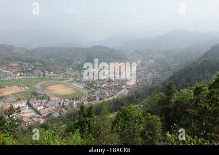 SAPA, LAO CAI, VIETNAM -  The Catholic Holy Rosary church and main square in Sapa, Lao Cai, Vietnam. Sapa is town at Hoang Lien Son Mountains of northwest Vietnam Stock Photo