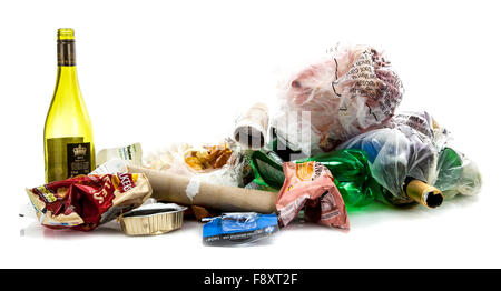 Pile of rubbish showing well know brand names on a white background Stock Photo