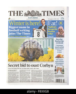 The Times Newspaper, Saturday 28th November on a White background Stock Photo