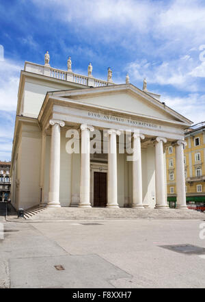 The neoclassical facade of the Chiesa di Sant'Antonio Taumaturgo in Piazza Sant’Antonio, Trieste, Italy Stock Photo
