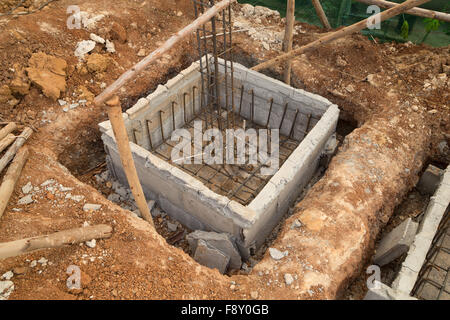 hole of pole in construction site building prepare for pouring cement Stock Photo
