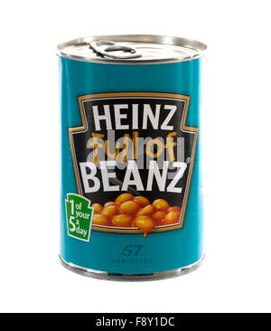 Can of Heinz baked beans isolated on a white background Stock Photo