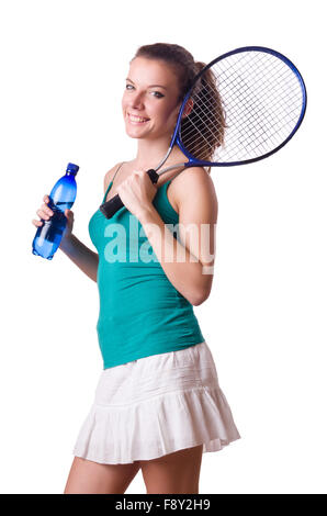 Pretty tennis player isolated on white Stock Photo