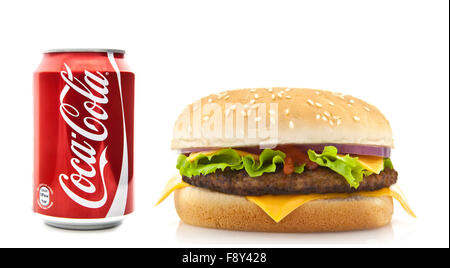 Coca-Cola and Cheeseburger on a white background Stock Photo