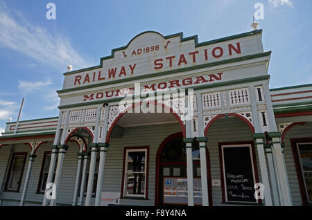 historic front facade of the mount morgan railway station, in an old gold mining town in queensland