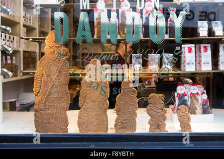 Christmas time in Brussels, Patisserie shop, chocolate specialties, at the Galerie de la Reine, Stock Photo