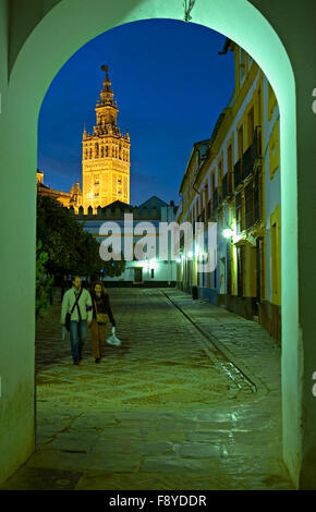 Giralda tower as seen from the Juderia ( old Jewish quarter). Seville, Andalusia, Spain. Stock Photo