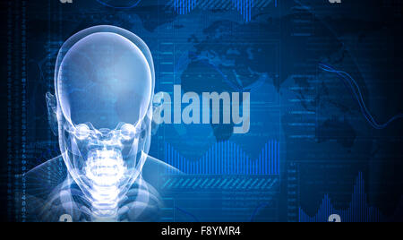 Front face skull x-ray image on blue background Stock Photo