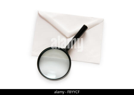 Envlope and magnifying glass isolated on white Stock Photo