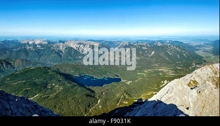 View of Eibsee Lake and Ammergau Alps from Zugspitze, Grainau, Werdenfelser Land, Alps, Upper Bavaria, Bavaria, Germany Stock Photo