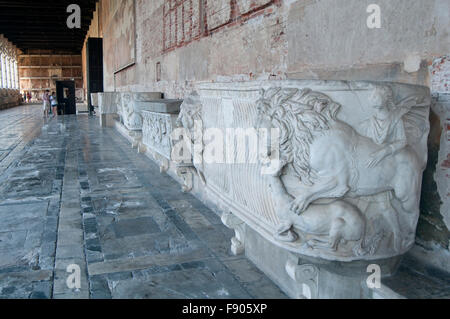 Italy, Tuscany, Pisa, the Camposanto Monumentale, Medieval Cemetery, Roman Marble Sarcophagus Stock Photo