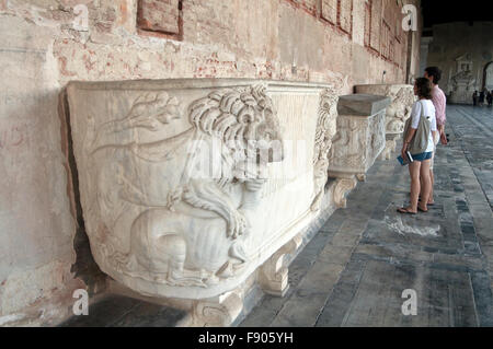 Italy, Tuscany, Pisa, the Camposanto Monumentale, Medieval Cemetery, Roman Marble Sarcophagus Stock Photo