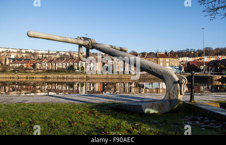 Large anchor by the Floating Harbour, Cumberland basin in Bristol, England, UK Stock Photo