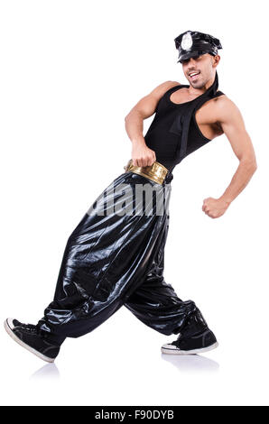 Rap dancer in wide pants on white Stock Photo - Alamy