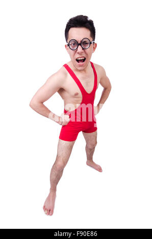 Funny wrestler isolated on white Stock Photo