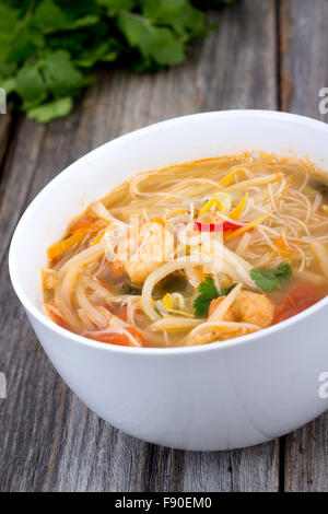 thai spicy shrimp noodle closeup Stock Photo