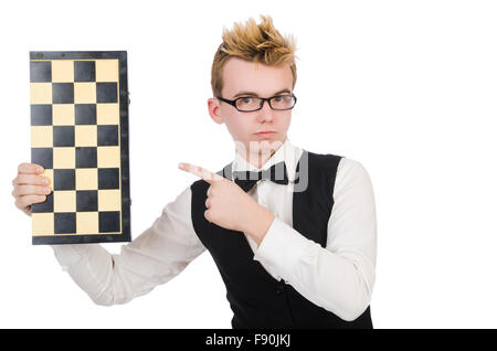 Funny chess player isolated on white Stock Photo