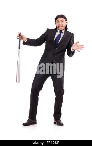 Man with baseball bat isolated on white Stock Photo