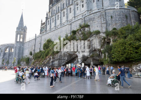 Crowds gathered at the Grotto of Massabielle in the Sanctuary of Our Lady of Lourdes