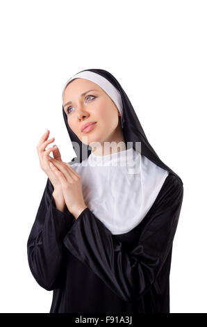 Pretty nun isolated on white Stock Photo