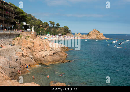 Rocky cove and beach, Tossa de Mar, Costa Brava, Province of Girona, Catalonia, Spain Stock Photo