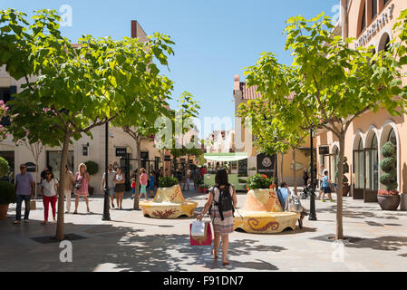 Small square at La Roca Village (Designer Outlet Shopping), La Roca del Vallès, Barcelona, Province of Barcelona, Catalonia, Spa Stock Photo