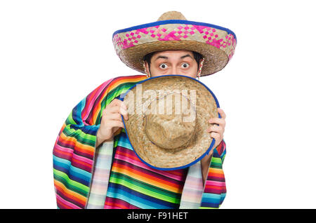 Funny mexican wearing poncho isolated on white Stock Photo