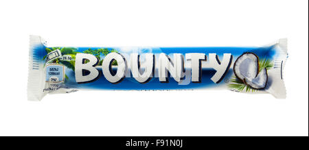 Bounty Chocolate Bar On A White Background, Bounty is Manufactured By Mars, Incorporated And Sold Internationally Stock Photo