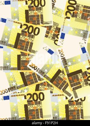 Background from a two hundred euro banknotes. Vector illustration. Stock Vector