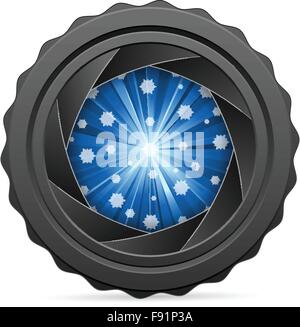 Camera shutter with winter background on white background. Vector illustration. Stock Vector