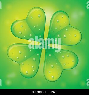 Green four leafs clover on a abstract background. Stock Vector