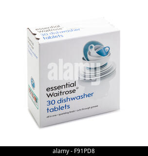 Box Of 30 Waitrose Essential Dishwasher Tablets on a White Background Stock Photo