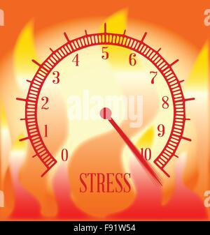 An abstract fire type effect background with a stress level meter on ten Stock Vector