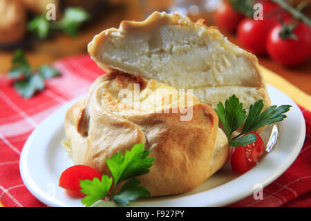 Vegetarian pasty with savory filling - closeup Stock Photo