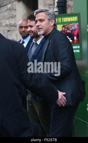 George Clooney visits Social Bite a charitable organisation to help the homeless. This is George's first visit to Scotland since 1995.  Featuring: George Clooney Where: Edinburgh, United Kingdom When: 12 Nov 2015 Stock Photo