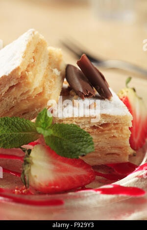 Mille-feuille pastry dusted with powdered sugar Stock Photo