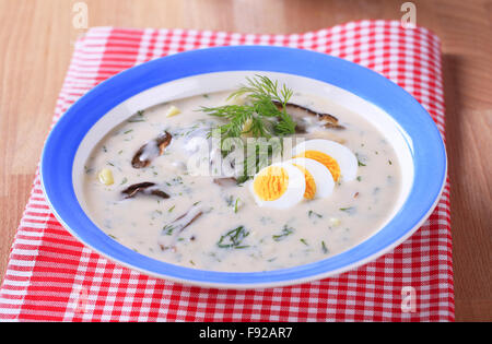 Sour cream soup with dill, mushrooms and potatoes Stock Photo