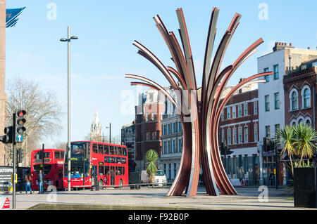 'Railway Tree' sculpture, High Street, Stratford, Newham Borough, London, Greater London, England, United Kingdom