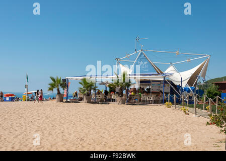 Blue Bar Beach Club, Platja de Garbi, Calella, Costa del Maresme, Province of Barcelona, Catalonia, Spain Stock Photo