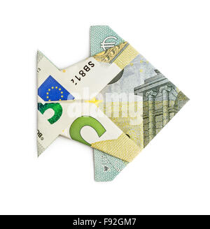 Euro origami fish isolated on white background. Moneygami. Catch. Stock Photo